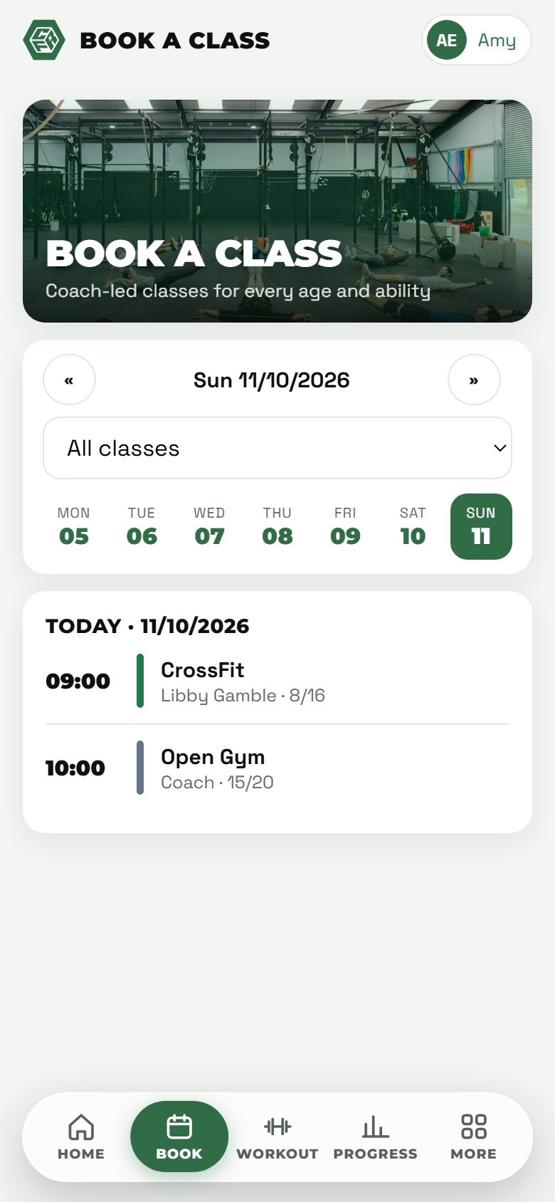 Booking a class in the GymOS member app