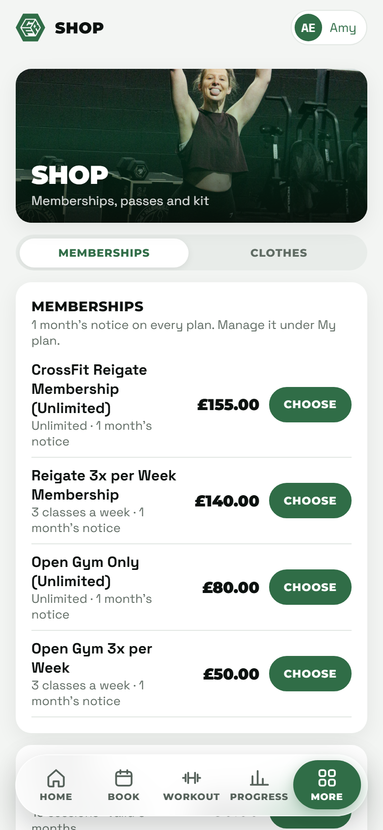 Memberships and kit in the GymOS member app shop