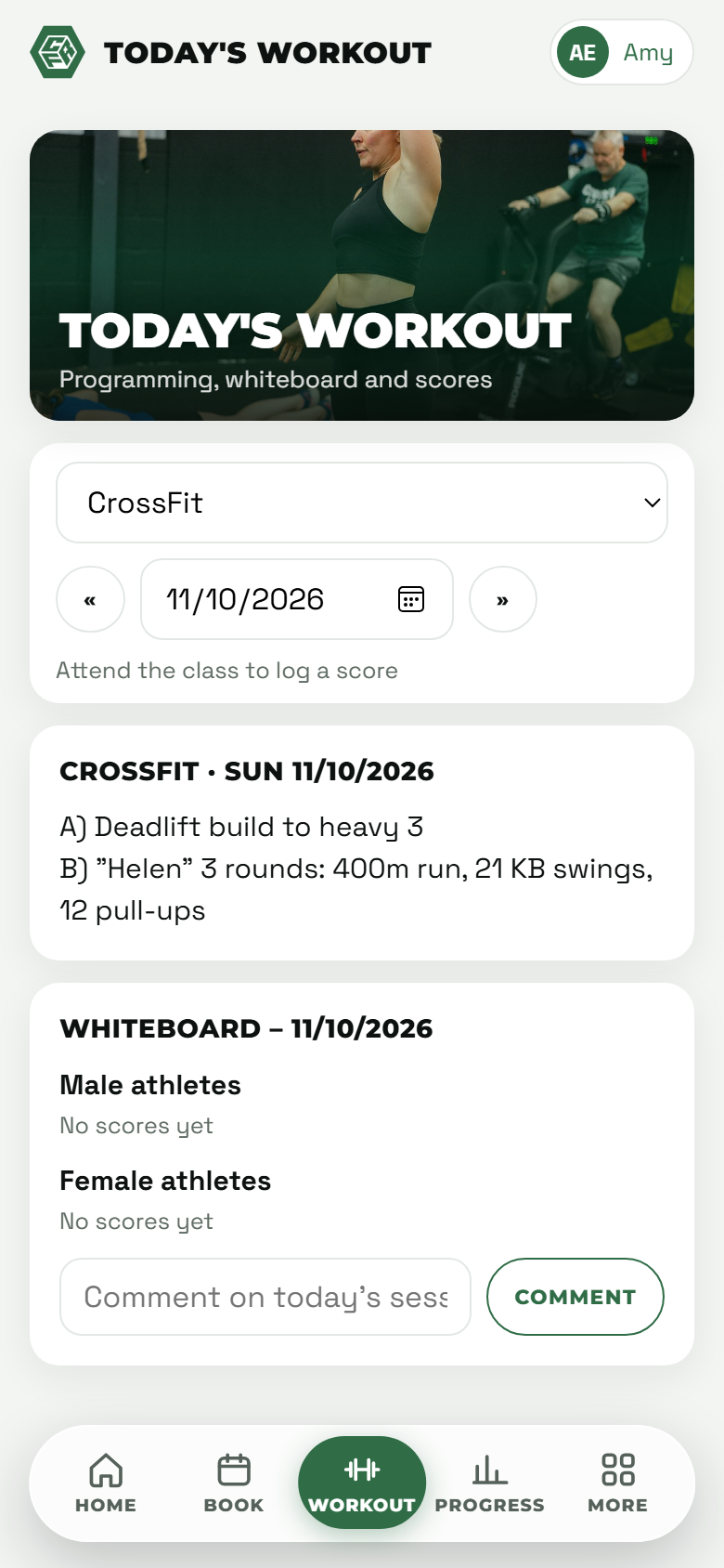 Today's workout and whiteboard in the GymOS member app